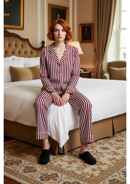 Kadın Çizgili Gömlek Pijama Takımı Fonksiyonel Dayanıklı Kaliteli Konforlu Estetik Premium modelleri