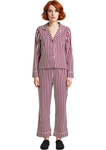 Kadın Çizgili Gömlek Pijama Takımı Fonksiyonel Dayanıklı Kaliteli Konforlu Estetik Premium fırsatları