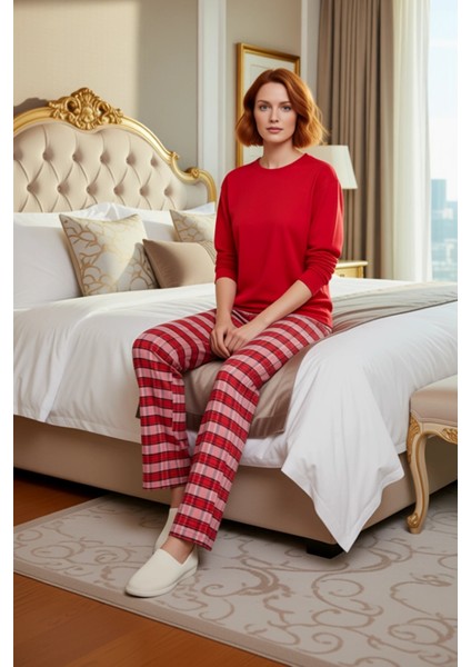 Kadın Ekose Pijama Takımı Uzun Kollu Bisiklet Yaka Fonksiyonel Dayanıklı Kaliteli Konforlu modelleri