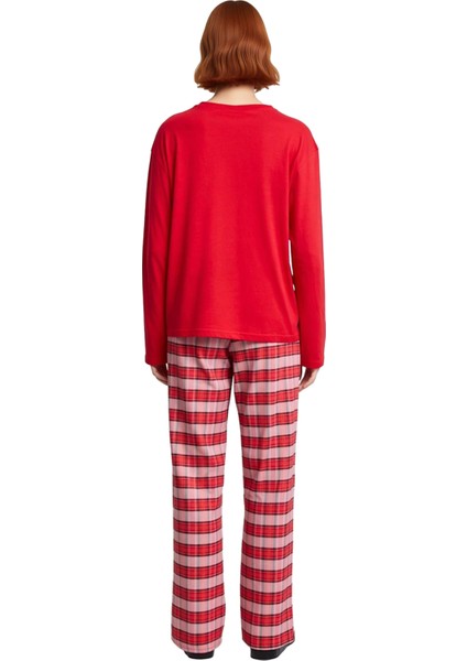 Kadın Ekose Pijama Takımı Uzun Kollu Bisiklet Yaka Fonksiyonel Dayanıklı Kaliteli Konforlu indirimleri