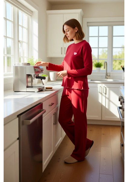 Kadın Nakışlı Bisiklet Yaka Uzun Kollu Pijama Takımı Fonksiyonel Dayanıklı Kaliteli Modern fiyatları