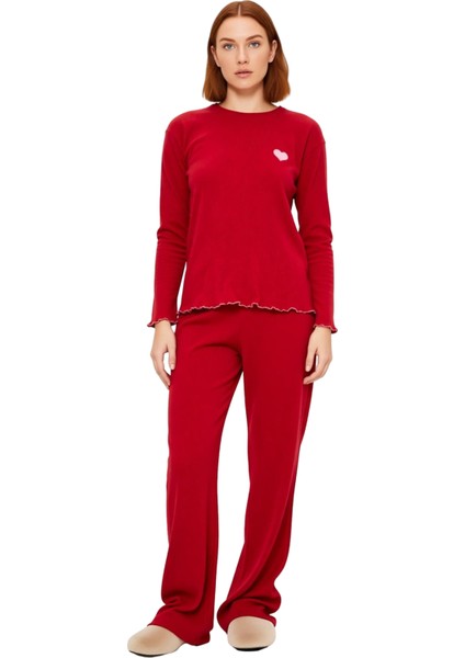 Kadın Nakışlı Bisiklet Yaka Uzun Kollu Pijama Takımı Fonksiyonel Dayanıklı Kaliteli Modern fırsatları