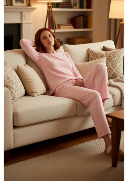 Kadın Kalpli Bisiklet Yaka Düşük Kol Pijama Takımı Fonksiyonel Dayanıklı Kaliteli Konforlu