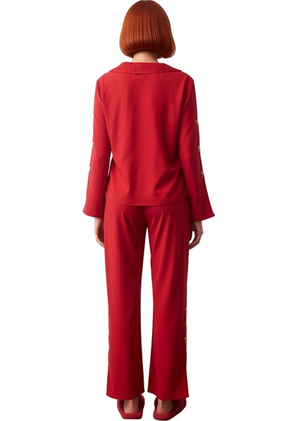 Kadın Kurdele Nakışlı Gömlek Pantolon Pijama Takımı Fonksiyonel Dayanıklı Kaliteli Estetik indirimleri