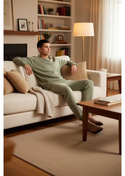 Erkek Waffle Dokuma V Yaka Pijama Takımı Açık Haki Fonksiyonel Dayanıklı Kaliteli Konforlu