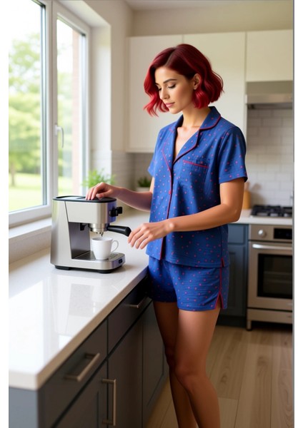 Kadın Gömlek Yaka Kalpli Müslin Pijama Takımı Yazlık Fonksiyonel Dayanıklı Kaliteli Modern indirimleri