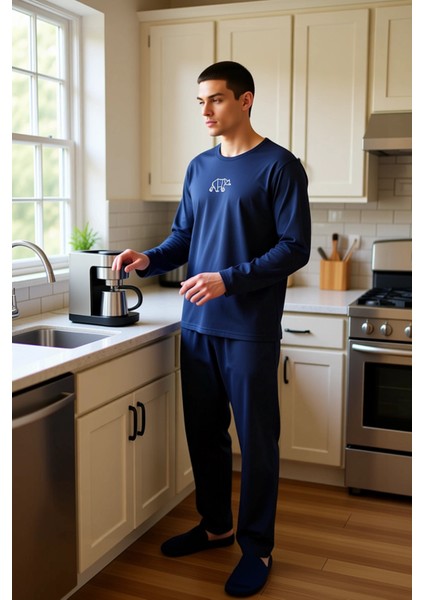 Erkek Nakışlı Bisiklet Yaka Uzun Kollu Pijama Takımı Fonksiyonel Dayanıklı Kaliteli Modern fiyatları