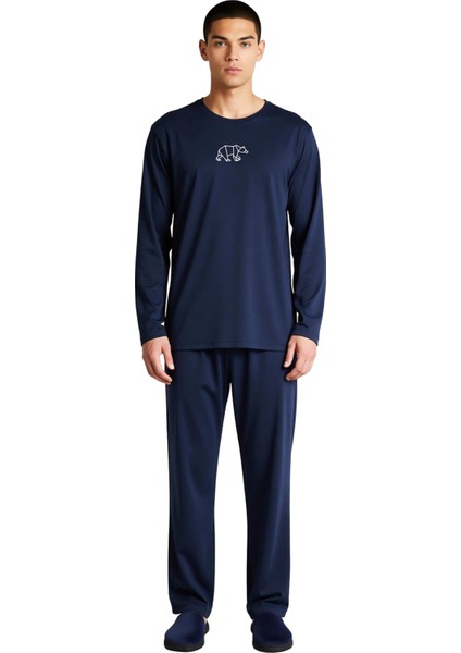 Erkek Nakışlı Bisiklet Yaka Uzun Kollu Pijama Takımı Fonksiyonel Dayanıklı Kaliteli Modern fırsatları