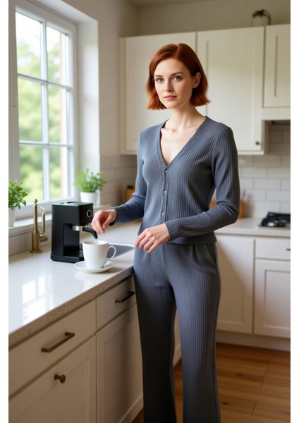 Kadın Fitilli Örme Hırkalı Pijama Takımı Fonksiyonel Dayanıklı Kaliteli Konforlu Estetik Şık fiyatları