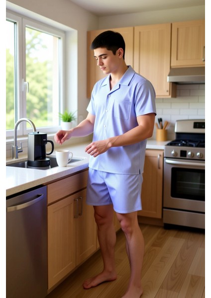 Erkek Çizgili Gömlek Şort Pijama Takımı Fonksiyonel Dayanıklı Kaliteli Konforlu Estetik Şık fiyatları