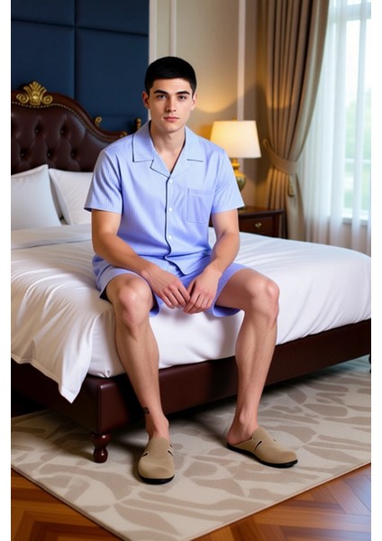 Erkek Çizgili Gömlek Şort Pijama Takımı Fonksiyonel Dayanıklı Kaliteli Konforlu Estetik Şık modelleri