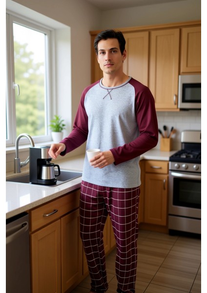 Erkek Bisiklet Yaka Kareli Pijama Takımı Uzun Kollu Fonksiyonel Dayanıklı Kaliteli Estetik fiyatları