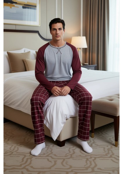 Erkek Bisiklet Yaka Kareli Pijama Takımı Uzun Kollu Fonksiyonel Dayanıklı Kaliteli Estetik modelleri