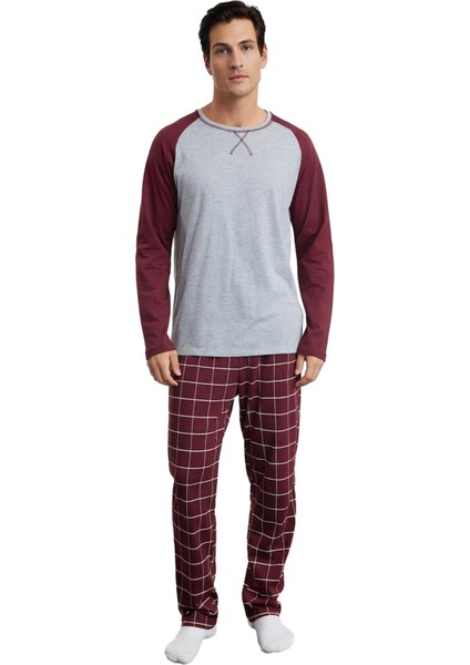 Erkek Bisiklet Yaka Kareli Pijama Takımı Uzun Kollu Fonksiyonel Dayanıklı Kaliteli Estetik fırsatları
