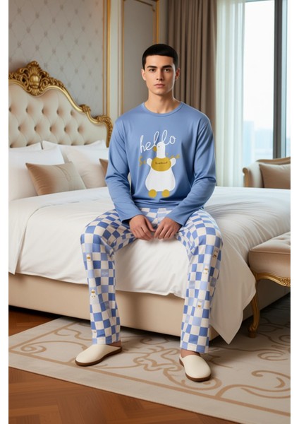 Kadin Uzun Kollu Bisiklet Yaka Ordek Baskılı Pijama Takımı Fonksiyonel Dayanıklı Kaliteli Şık modelleri