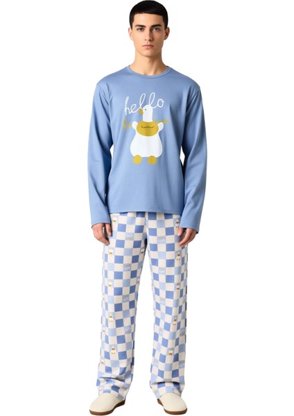 Kadin Uzun Kollu Bisiklet Yaka Ordek Baskılı Pijama Takımı Fonksiyonel Dayanıklı Kaliteli Şık fırsatları