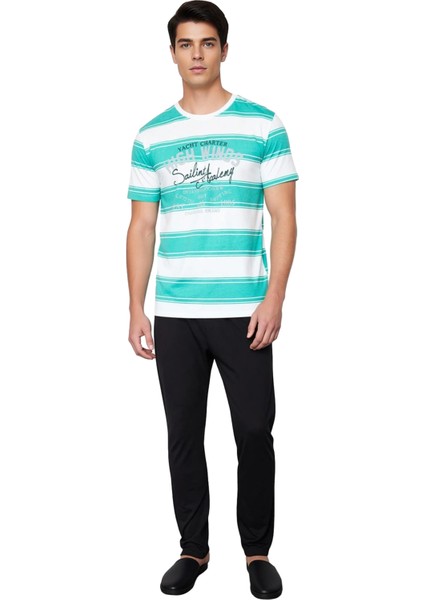 Erkek Çizgili Bisiklet Yaka Kısa Kollu Pijama Takımı Fonksiyonel Dayanıklı Kaliteli Modern fırsatları