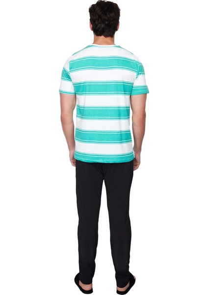 Erkek Çizgili Bisiklet Yaka Kısa Kollu Pijama Takımı Fonksiyonel Dayanıklı Kaliteli Modern indirimleri