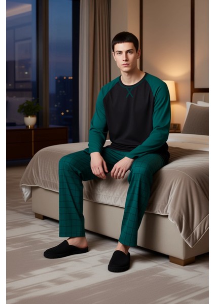 Erkek Bisiklet Yaka Kareli Pijama Takımı Uzun Kollu Fonksiyonel Dayanıklı Kaliteli Estetik modelleri