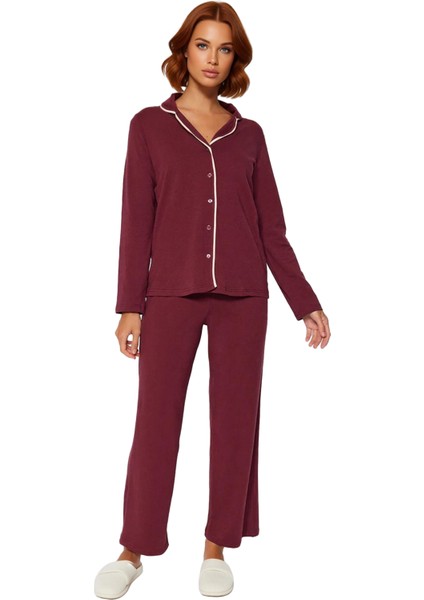 Kadın Biye Detaylı Gömlek ve Boru Paça Pijama Takımı Fonksiyonel Dayanıklı Kaliteli Modern fırsatları