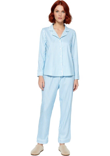 Kadın Çizgili Pijama Takımı Gömlek Yaka Fonksiyonel Dayanıklı Kaliteli Konforlu Estetik Şık fırsatları