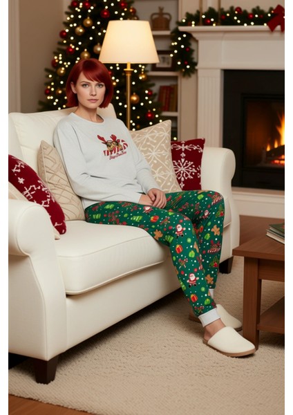 Kadin Melanj Yılbaşı Temali Pijama Takımı Fonksiyonel Dayanıklı Kaliteli Konforlu Estetik Şık