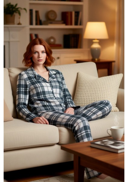 Kadın Ekose Desenli Gömlek Yaka Pijama Takımı Fonksiyonel Dayanıklı Kaliteli Konforlu Spor