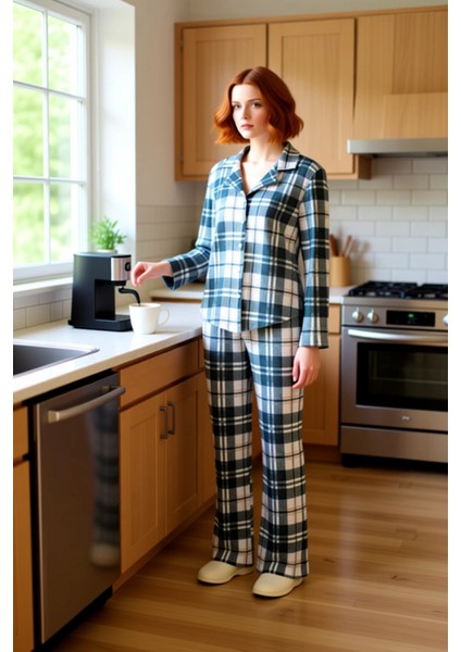 Kadın Ekose Desenli Gömlek Yaka Pijama Takımı Fonksiyonel Dayanıklı Kaliteli Konforlu Spor fiyatları