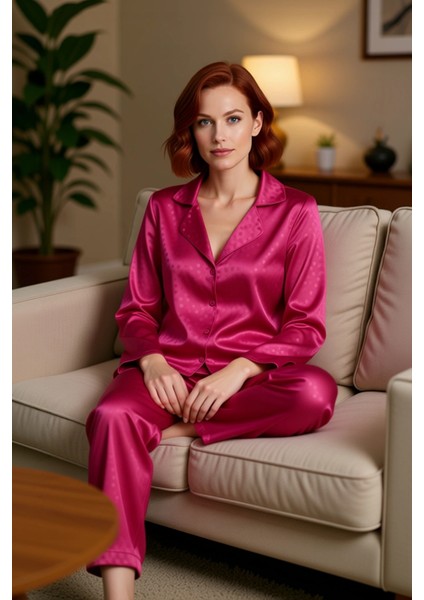 Kadın Zebra Desenli Saten Gömlek ve Pantolon Pijama Takımı Fonksiyonel Dayanıklı Kaliteli Şık