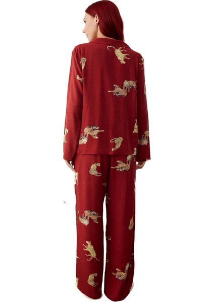 Kadın Kaplan Desenli Gömlek ve Pantolon Pijama Takımı Fonksiyonel Dayanıklı Kaliteli Rahat indirimleri