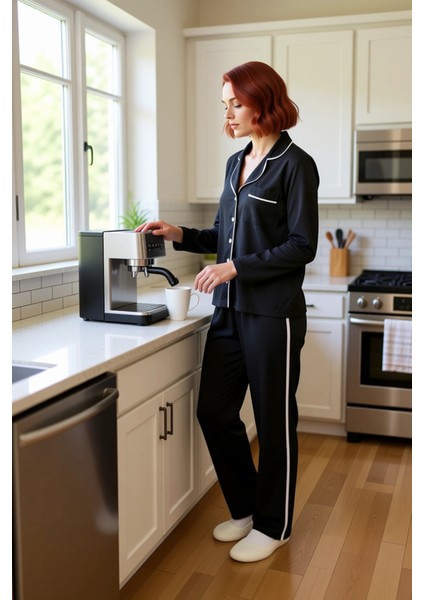 Kadın Biye Detaylı Gömlek Yaka Pijama Takımı Fonksiyonel Dayanıklı Kaliteli Konforlu Rahat fiyatları