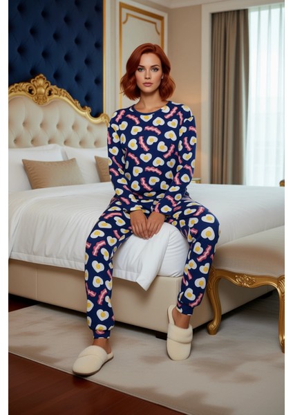 Kadin Kahvalti Desenli Pijama Takımı Bisiklet Yaka Uzun Kol Fonksiyonel Dayanıklı Kaliteli modelleri