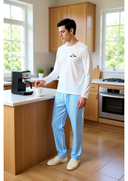 Erkek Ayıcık Baskılı Bisiklet Yaka Uzun Kollu Pijama Takımı Fonksiyonel Dayanıklı Kaliteli fiyatları