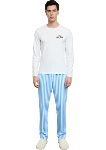 Erkek Ayıcık Baskılı Bisiklet Yaka Uzun Kollu Pijama Takımı Fonksiyonel Dayanıklı Kaliteli fırsatları