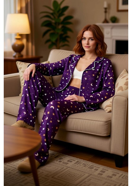 Kadin Galaksi Desenli Viskon Pijama Takımı Fonksiyonel Dayanıklı Kaliteli Konforlu Estetik