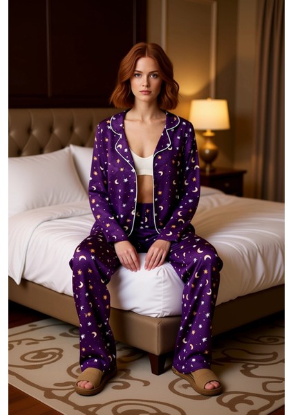 Kadin Galaksi Desenli Viskon Pijama Takımı Fonksiyonel Dayanıklı Kaliteli Konforlu Estetik modelleri