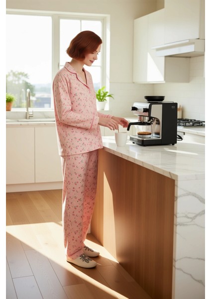 Kadın Çiçekli Gömlek Yaka Uzun Kollu Pijama Takımı Fonksiyonel Dayanıklı Kaliteli Konforlu fiyatları