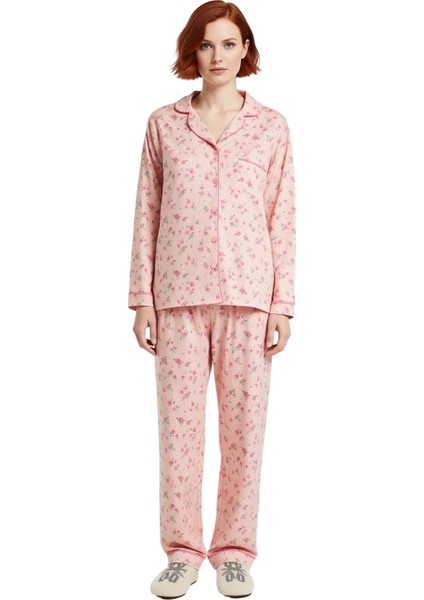 Kadın Çiçekli Gömlek Yaka Uzun Kollu Pijama Takımı Fonksiyonel Dayanıklı Kaliteli Konforlu fırsatları