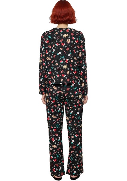 Kadın Yılbaşı Temalı Bisiklet Yaka Uzun Kollu Pijama Takımı Fonksiyonel Dayanıklı Kaliteli fırsatları