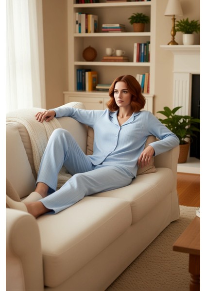 Kadın Fitilli Gömlek Pantolon Pijama Takımı Fonksiyonel Dayanıklı Kaliteli Konforlu Modern