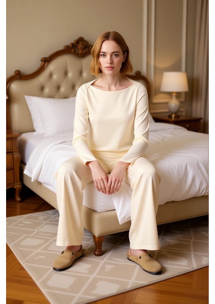 Kadın Mürdüm Viskon Süprem Kayık Yaka Uzun Kollu Pijama Takımı Fonksiyonel Dayanıklı Rahat modelleri