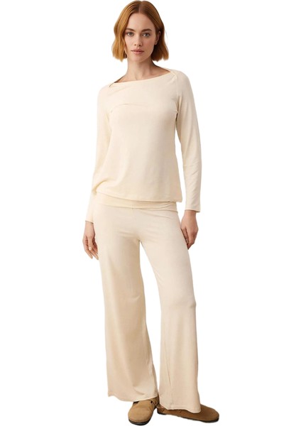 Kadın Mürdüm Viskon Süprem Kayık Yaka Uzun Kollu Pijama Takımı Fonksiyonel Dayanıklı Rahat fırsatları