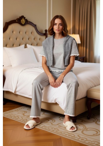 Kadın Melanj Bisiklet Yaka Kısa Kollu Pijama Takımı Fonksiyonel Dayanıklı Kaliteli Estetik modelleri