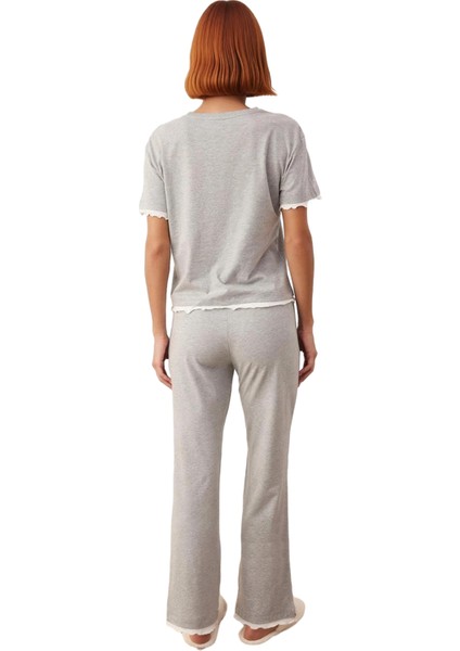 Kadın Melanj Bisiklet Yaka Kısa Kollu Pijama Takımı Fonksiyonel Dayanıklı Kaliteli Estetik indirimleri