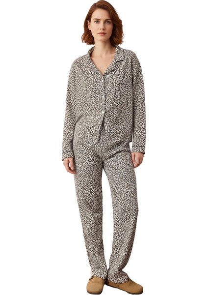 Kadın Leopar Desenli Gömlek Yaka Pijama Takımı Fonksiyonel Dayanıklı Kaliteli Konforlu Şık fırsatları
