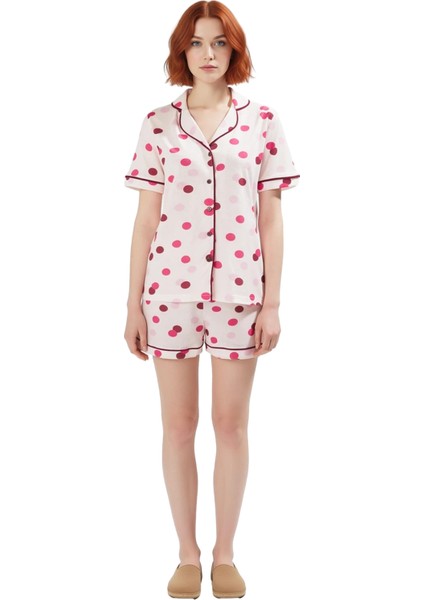 Kadın Puantiyeli Gömlek Şortlu Pijama Takımı Fonksiyonel Dayanıklı Kaliteli Konforlu Rahat fiyatları