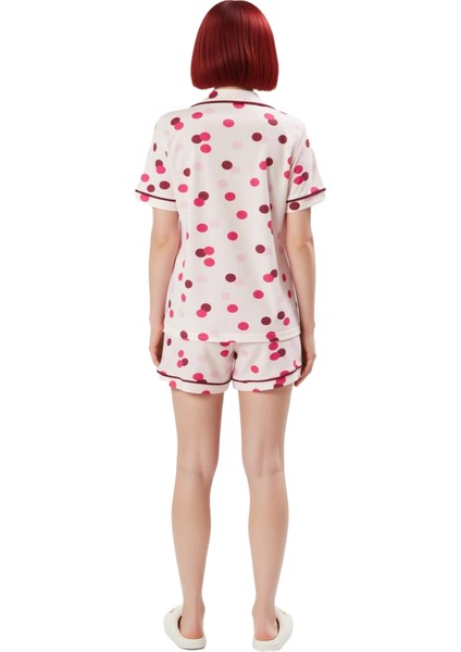 Kadın Puantiyeli Gömlek Şortlu Pijama Takımı Fonksiyonel Dayanıklı Kaliteli Konforlu Rahat modelleri