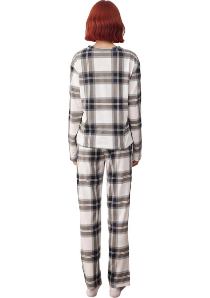 Kadın Ekose Desenli Bisiklet Yaka Pijama Takımı Fonksiyonel Dayanıklı Kaliteli Konforlu Şık indirimleri