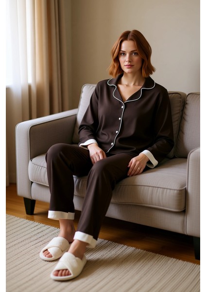 Kadın Viskon Gömlek ve Boru Paça Pijama Takımı Fonksiyonel Dayanıklı Kaliteli Konforlu Şık