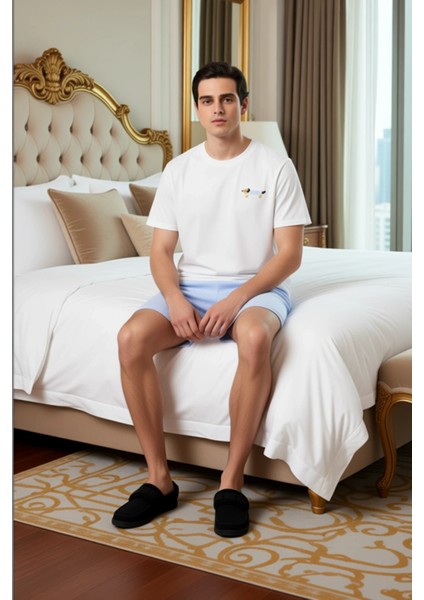 Erkek Bisiklet Yaka Köpek Nakışlı Pijama Fonksiyonel Dayanıklı Kaliteli Konforlu Estetik Şık fiyatları